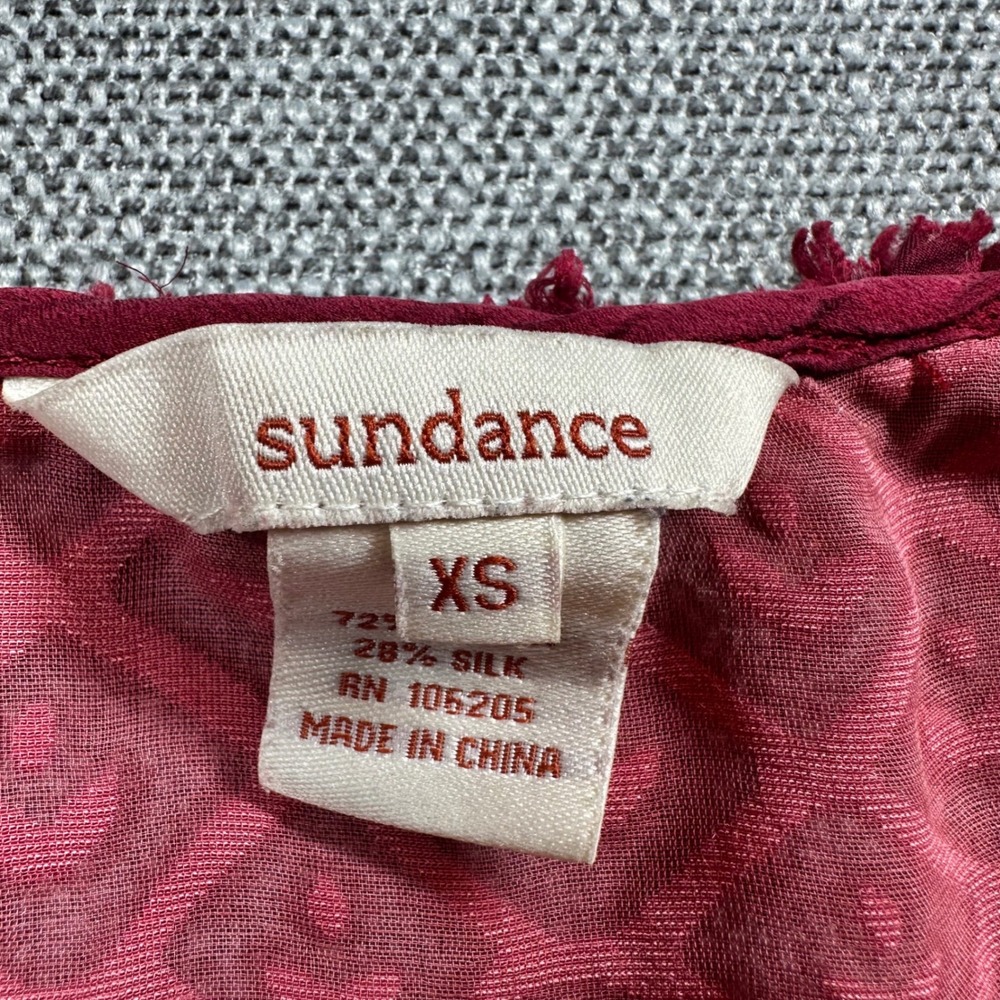 Sundance Blouse Womens XS Red Silk Blend Velvet Burnout Boho V-Neck - Picture 5 of 9